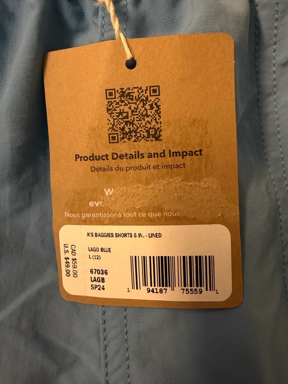 Patagonia kids lago blue baggies shorts 5 inch lined NWT - Picture 3 of 3